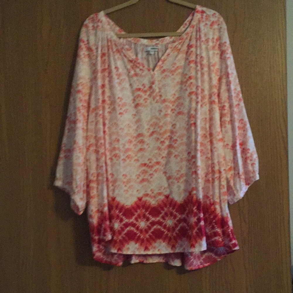 Sonoma 2X 3/4 sleeve coral/white shirt